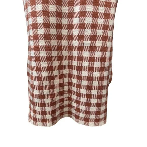 2/$30 Madewell XS Midi Skirt Red Brown & White Gingham Check Elastic Waist Knit - Picture 6 of 14